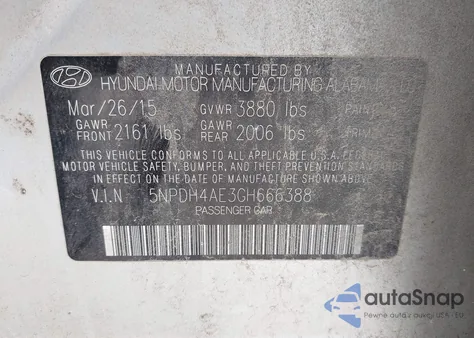 2016 Hyundai Elantra Se z USA, uszkodzony, nr VIN 5NPDH4AE3GH666388